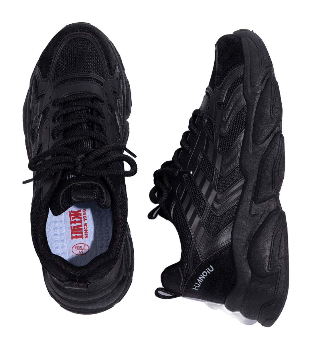 HUANQIU Slip Resistant Coverage Lightweight Height Increasing Low top Chunky Sneakers Men's Black 