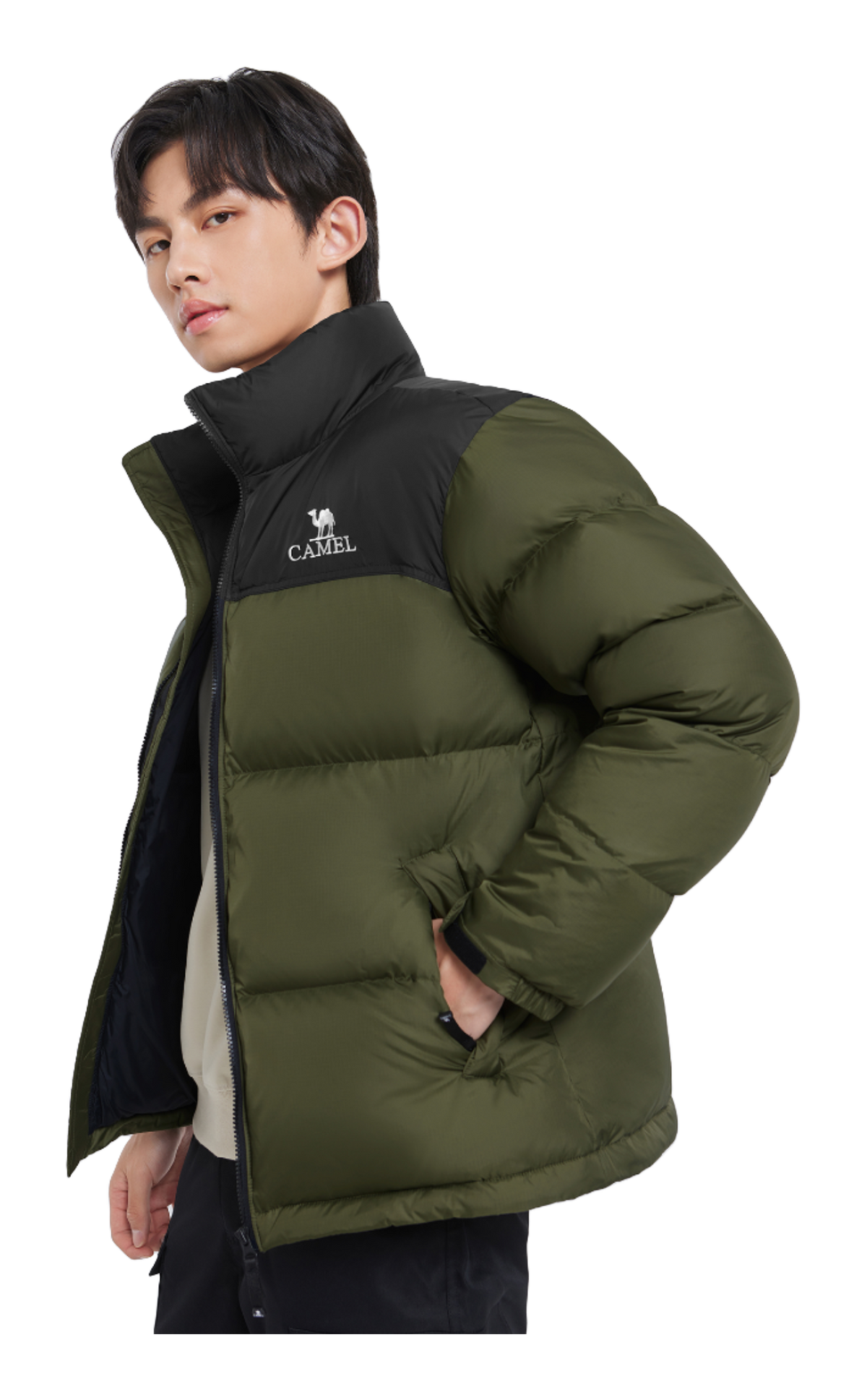 CAMEL Outdoor Color Block Soft Windproof Cold Resistant Down Jacket Unisex  vjsneaker.com