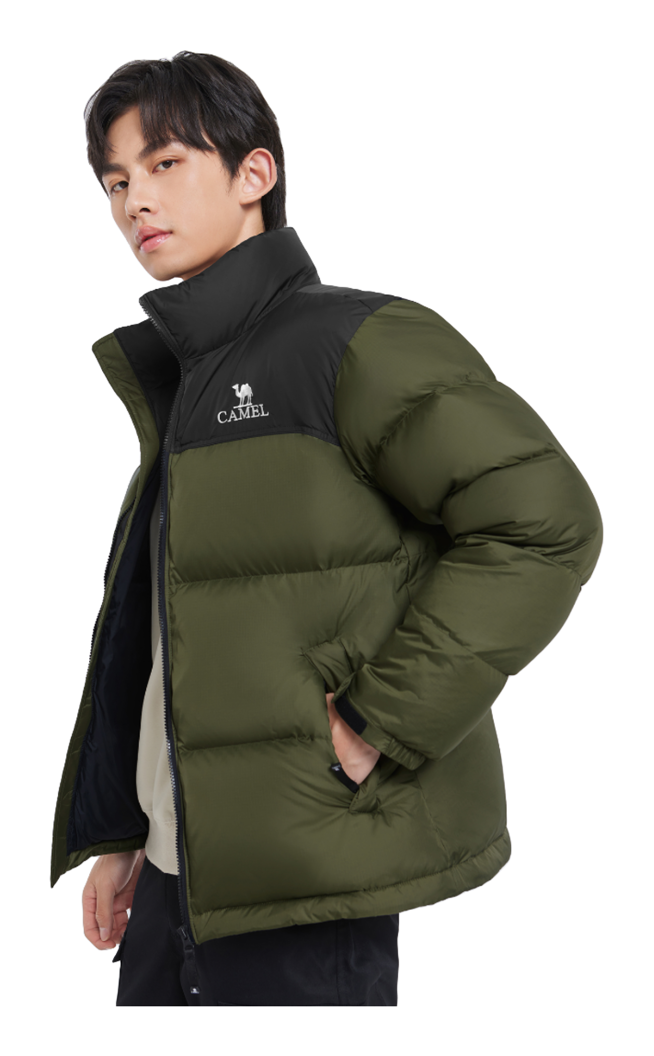 CAMEL Outdoor Color Block Soft Windproof Cold Resistant Down Jacket Unisex  vjsneaker.com