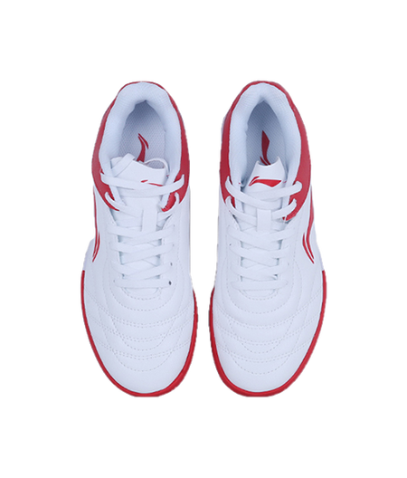 LiNing TF Slip Resistant Cushioning Abrasion Resistant Low Top Soccer Shoes White Red Kids  VJSNEAKER