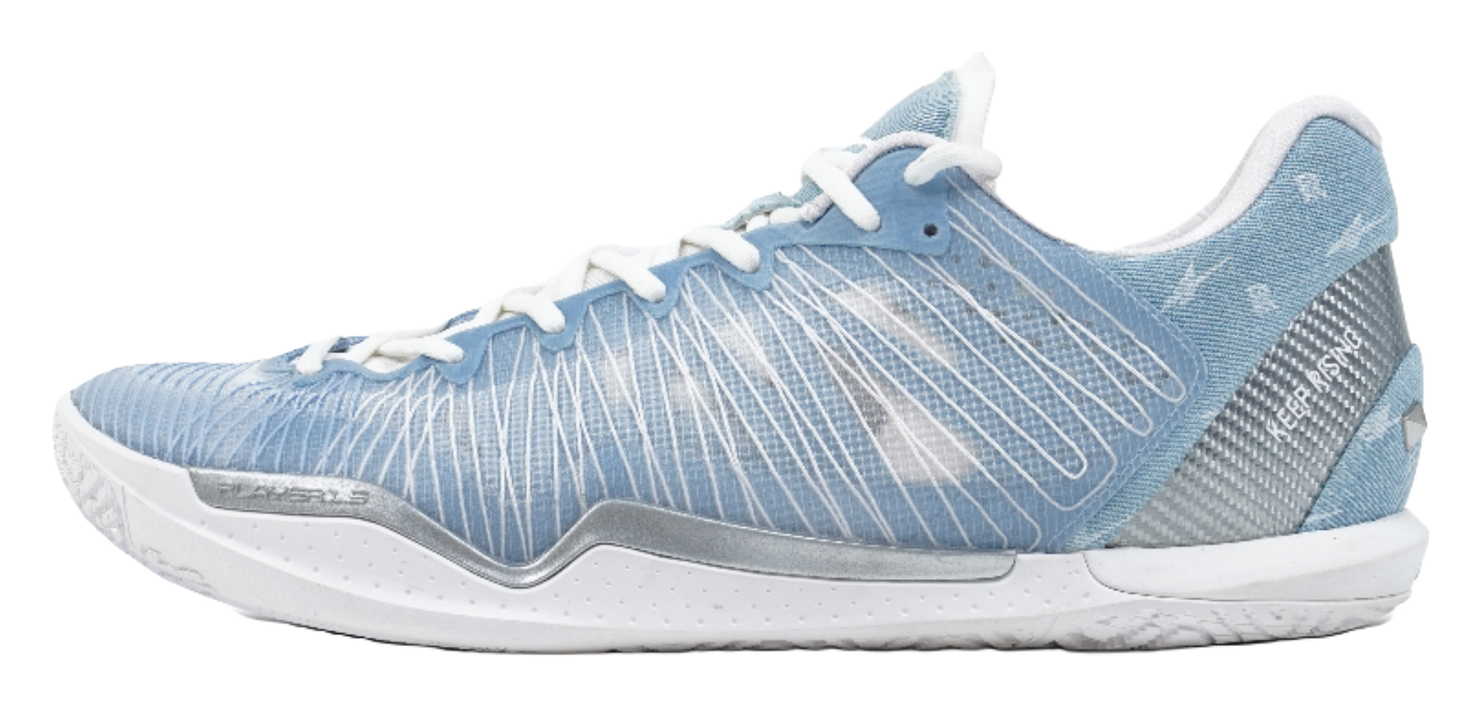 Unisex basketball shoe in light blue with white rubber sole and lace-up design
