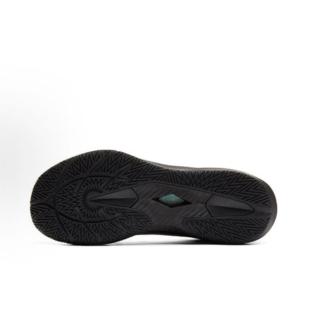Black basketball shoe outsole with textured tread and teal accent panel