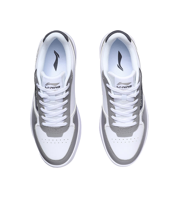 LiNing Duda Men's Low-Top Skateboard Shoes - Casual White Sneakers with Height Increase & Slip Resistance White Gray 