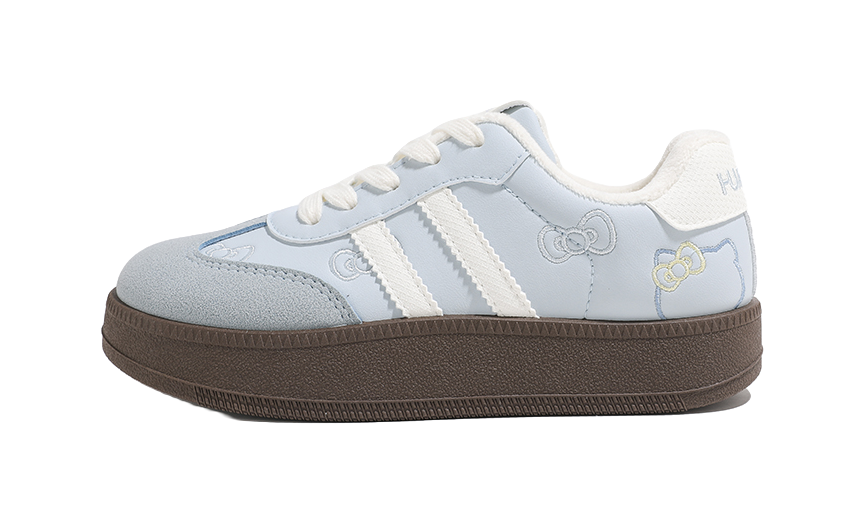 Global HUANQIU synthetic leather, fresh and sweet girl style, with plush and thick embroidery design, wear-resistant, breathable, height increasing, low cut casual shoes for women, beige blue