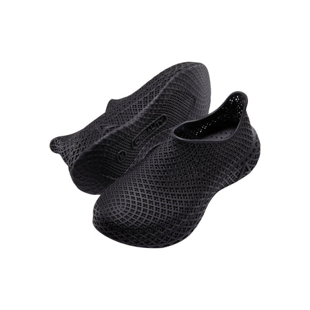 3D printed slip-on sneaker, black textured upper, side angle