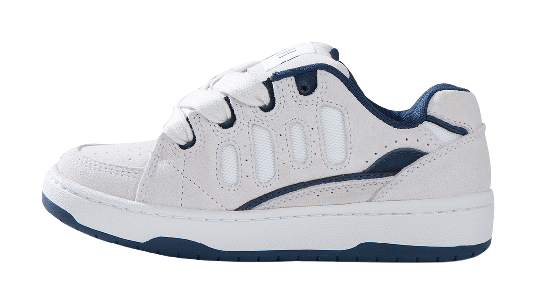 Ollieskate Cold Cemented Puffy Shoes Low top Skateboard Shoes Unisex White Blue 