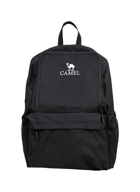 Dark 18L outdoor backpack with front zip pocket and top handle, CAMEL logo.