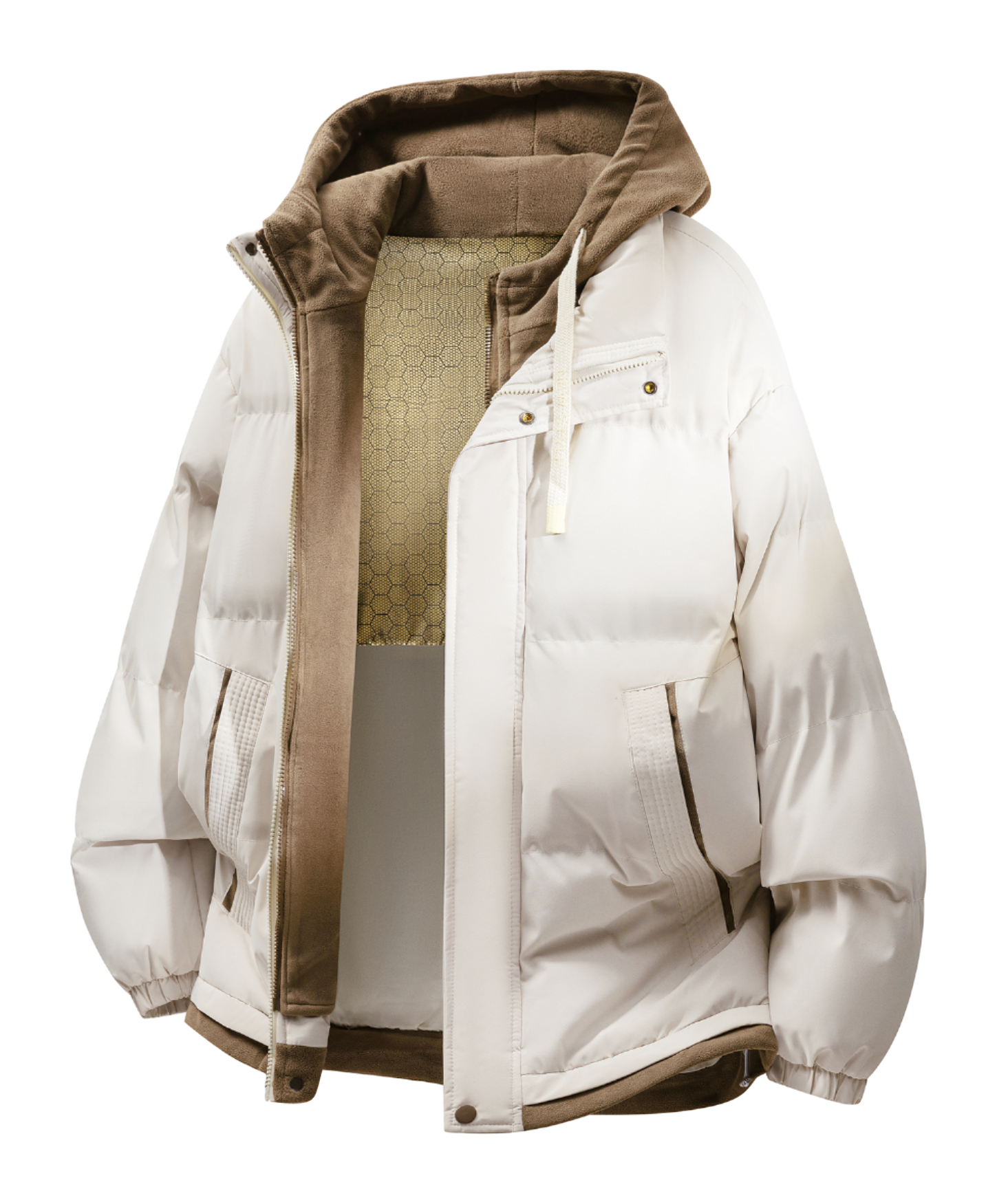 Warrior retro American solid color fake two-piece splicing contrasting loose and versatile hooded pilot with thick cotton lining, graphene heat storage insulation, warm work clothes, cotton jacket jacket, unisex  VJSNEAKER