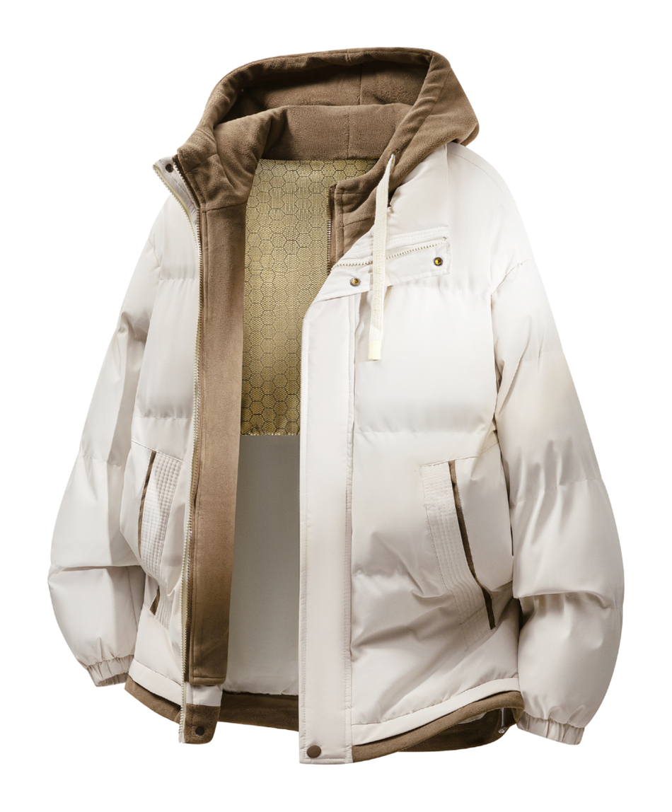 Warrior retro American solid color fake two-piece splicing contrasting loose and versatile hooded pilot with thick cotton lining, graphene heat storage insulation, warm work clothes, cotton jacket jacket, unisex  VJSNEAKER