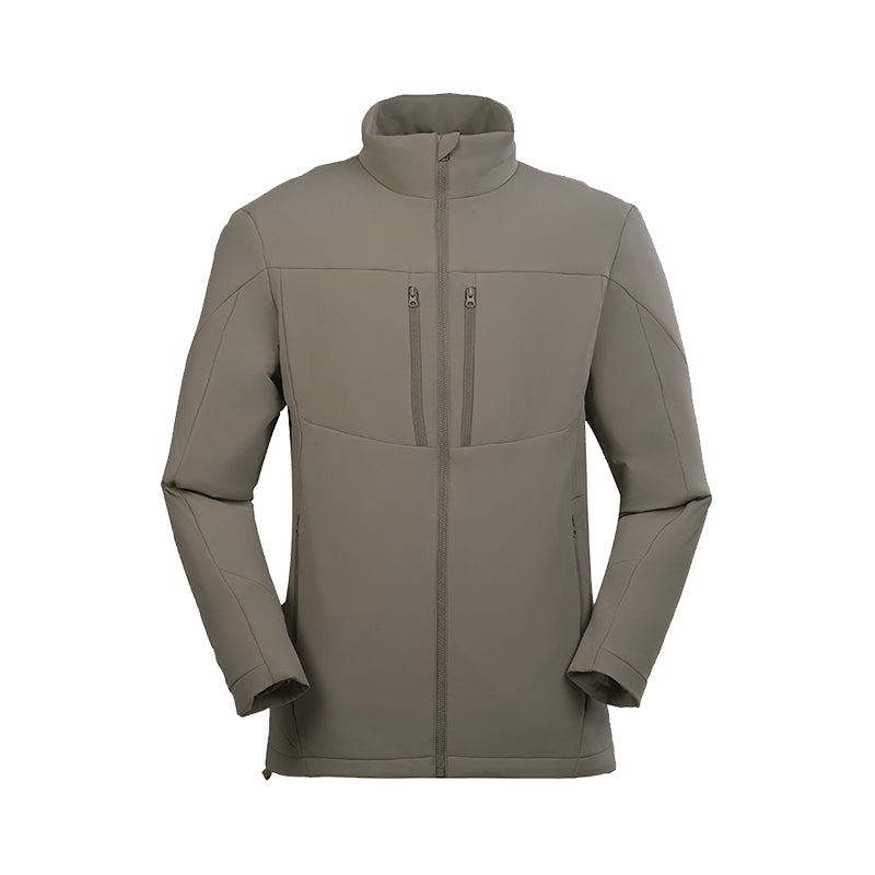 Sandy apricot lightweight padded jacket, front view with full zipper
