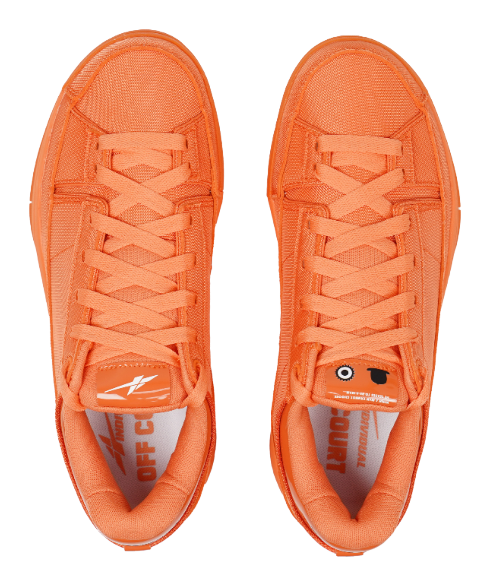 Orange lace-up basketball shoes, front view with cushioned tongue