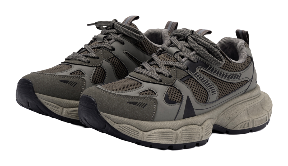 HUANQIU Slip Resistant Height Increasing Low top Chunky Sneakers Men's Gray Brown 