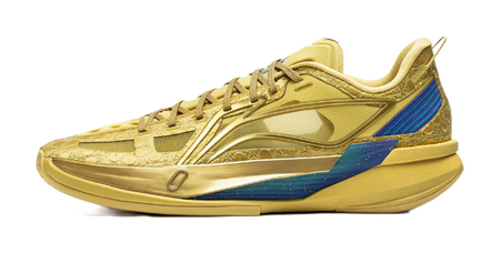 Li-Ning men's low-top basketball shoes in bright gold with blue side accents