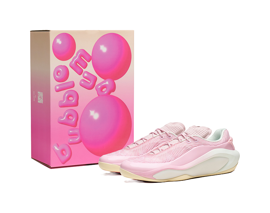 Men's bubble gum pink basketball shoe with matching retail box