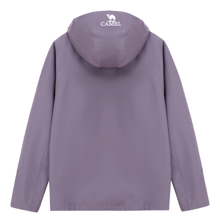 Lavender unisex windbreaker jacket with hood and full back view