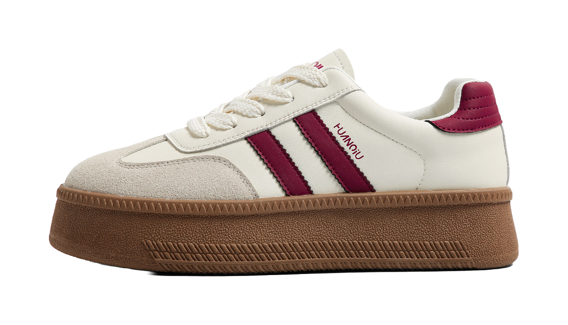 HUANQIU Anti Slip And Wear Resistant Height Increasing Low top Skateboard Shoes Womens Beige  VJSNEAKER