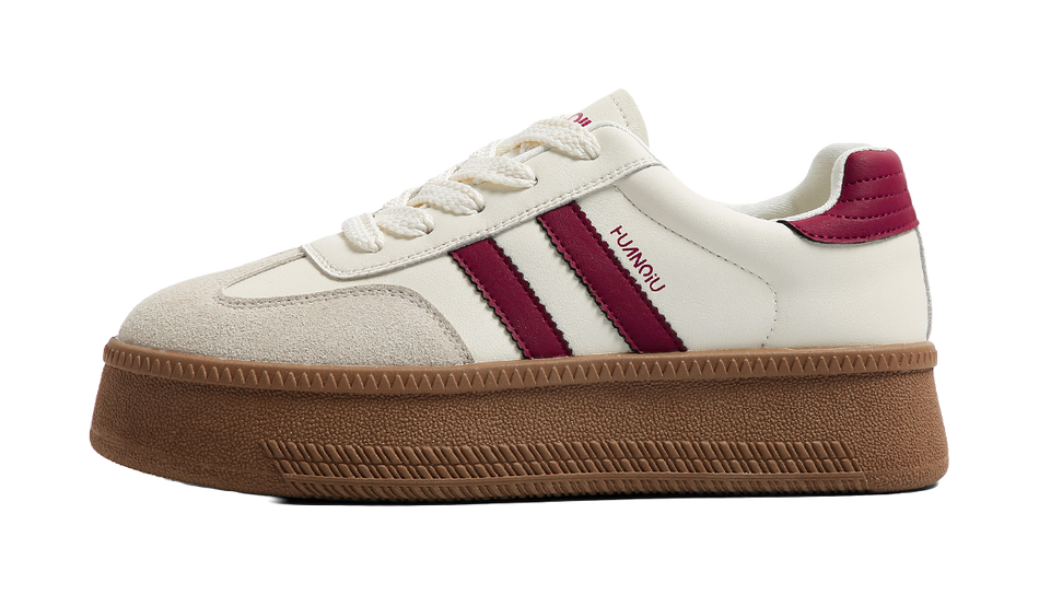 HUANQIU Anti Slip And Wear Resistant Height Increasing Low top Skateboard Shoes Womens Beige  VJSNEAKER