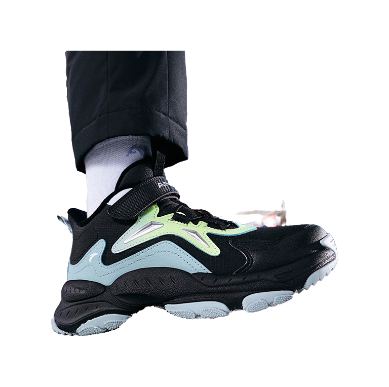 Antakids Synthetic Leather Slip Resistant Cushioning Breathable Mid top Kids Lifestyle Shoes Black Blue Kids  VJSNEAKER