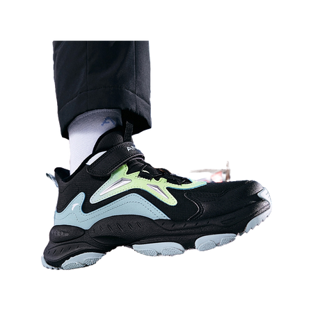 Antakids Synthetic Leather Slip Resistant Cushioning Breathable Mid top Kids Lifestyle Shoes Black Blue Kids  VJSNEAKER