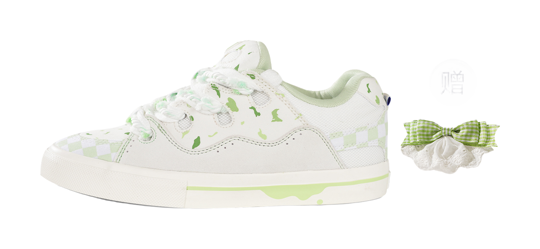 Ollieskate Wear resistant And Lightweight Low Top Skateboard Shoes Unisex White Green 