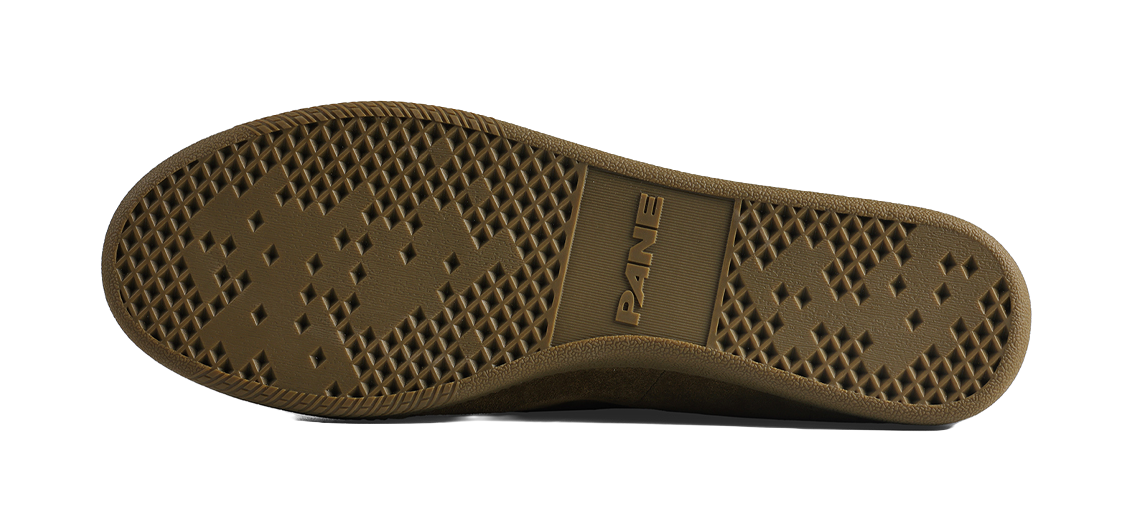 PANE dark green outsole tread with PANE logo and diamond grip pattern