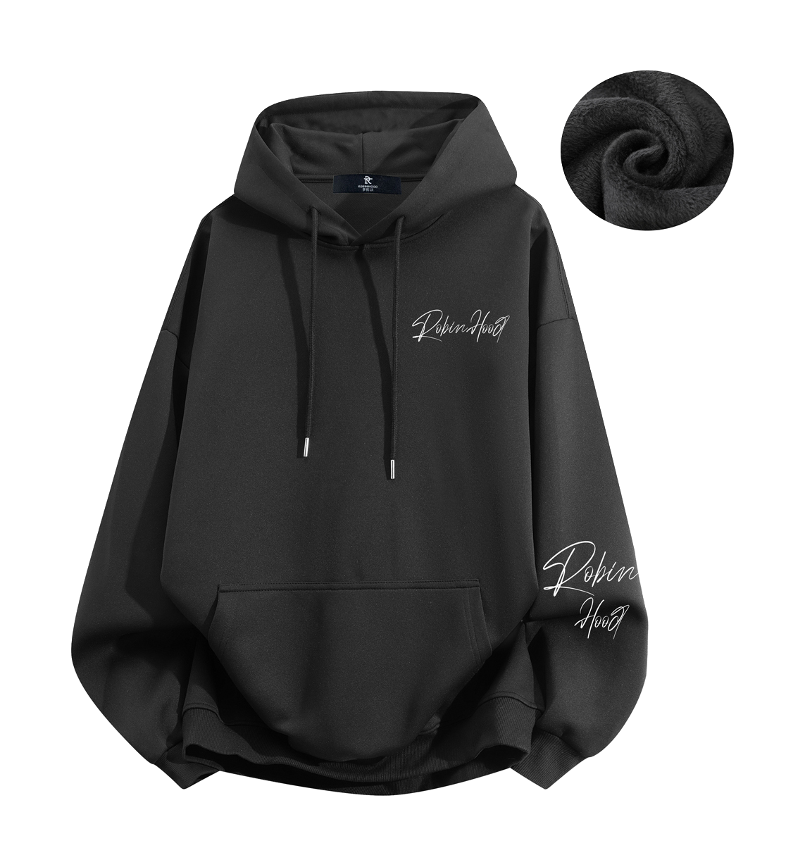 Robin Hood American Hoodie with Velvet Thick Letter Signature Personalized Style Design Feel Loose and Casual Versatile Student Party Lazy Style Hoodie for Women  vjsneaker.com