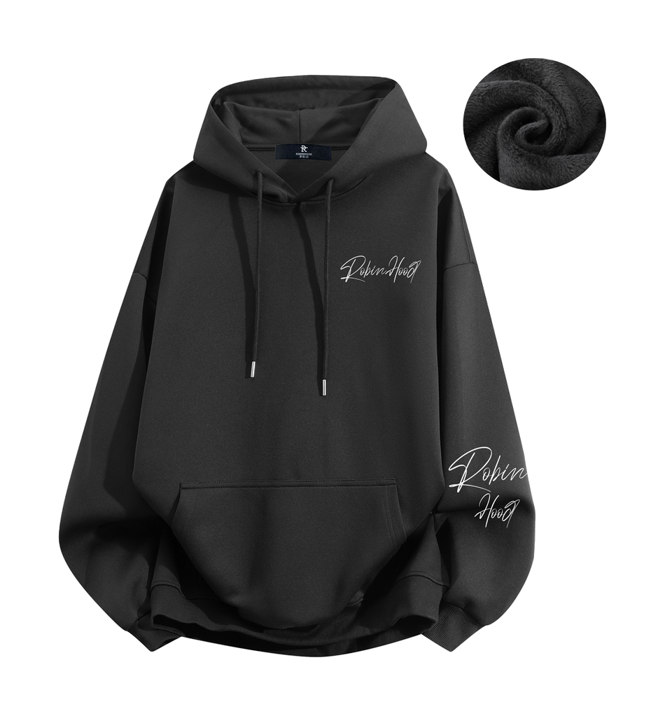 Robin Hood American Hoodie with Velvet Thick Letter Signature Personalized Style Design Feel Loose and Casual Versatile Student Party Lazy Style Hoodie for Women  vjsneaker.com