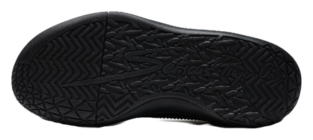 Black rubber basketball shoe outsole with multidirectional tread pattern.