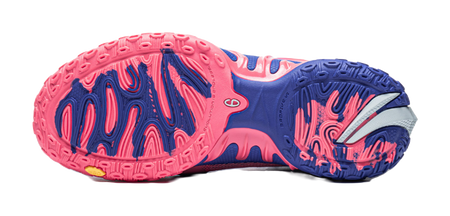 Unisex basketball shoe outsoles, blue tread with pink and white pattern