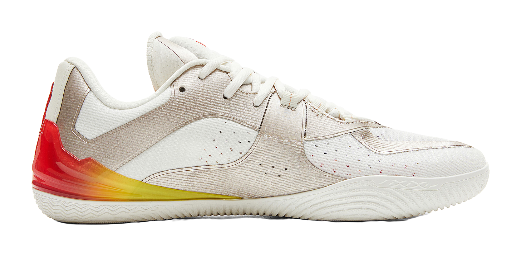 PEAK Cushioning Coverage Rebound Wear Resistant Slip Resistant Low Top Basketball Shoes Mens Milky White Red  VJSNEAKER