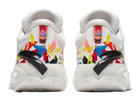 ANTA Klay Thompson basketball shoes, white backs with multicolor heel graffiti and logo