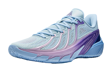 Anta men's low-top basketball shoes, light blue knit upper with purple side