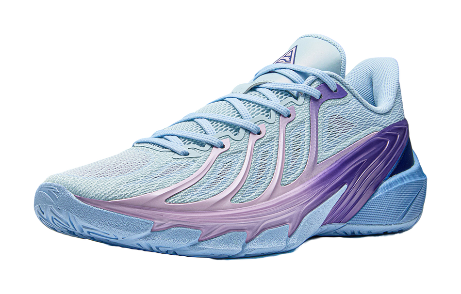 Anta men's low-top basketball shoes, light blue knit upper with purple side