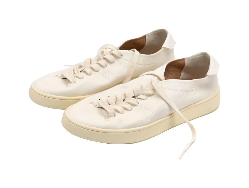 Low-top skateboard shoes in white canvas, pair angled view with lace-up closure