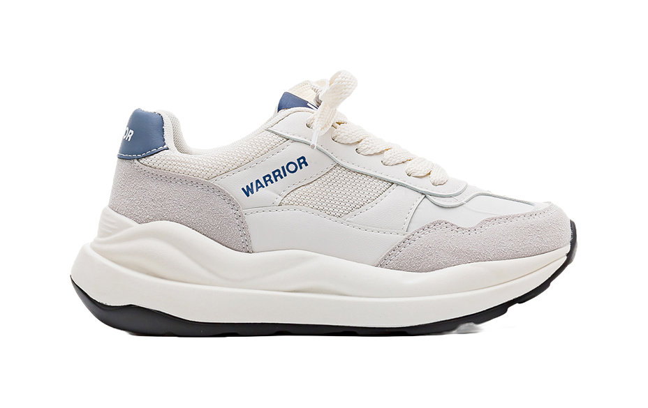 Warrior Cushioning Anti-Slip Wear-Resistant Breathable Height Increasing Low-Top Chunky Sneakers Unisex White Dark Blue 