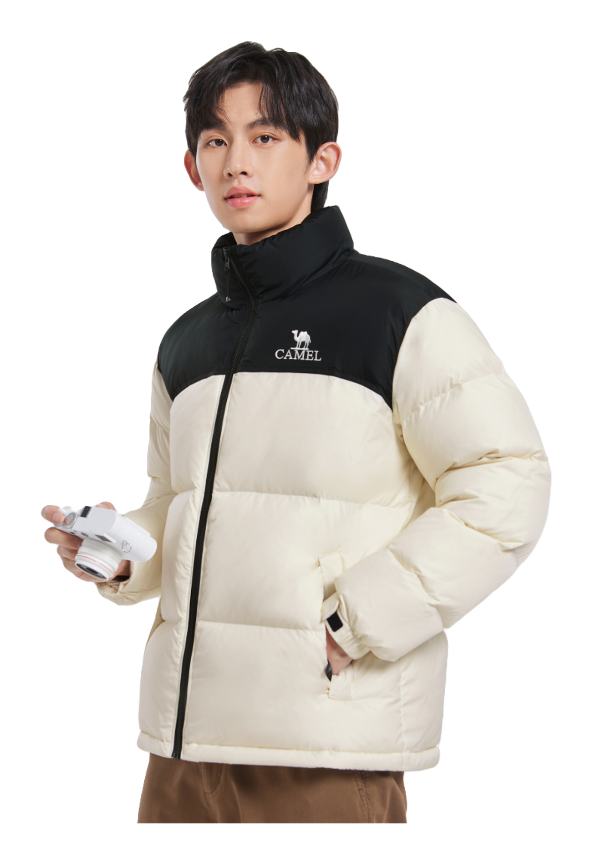 CAMEL Outdoor Color Block Soft Windproof Cold Resistant Down Jacket Unisex  vjsneaker.com