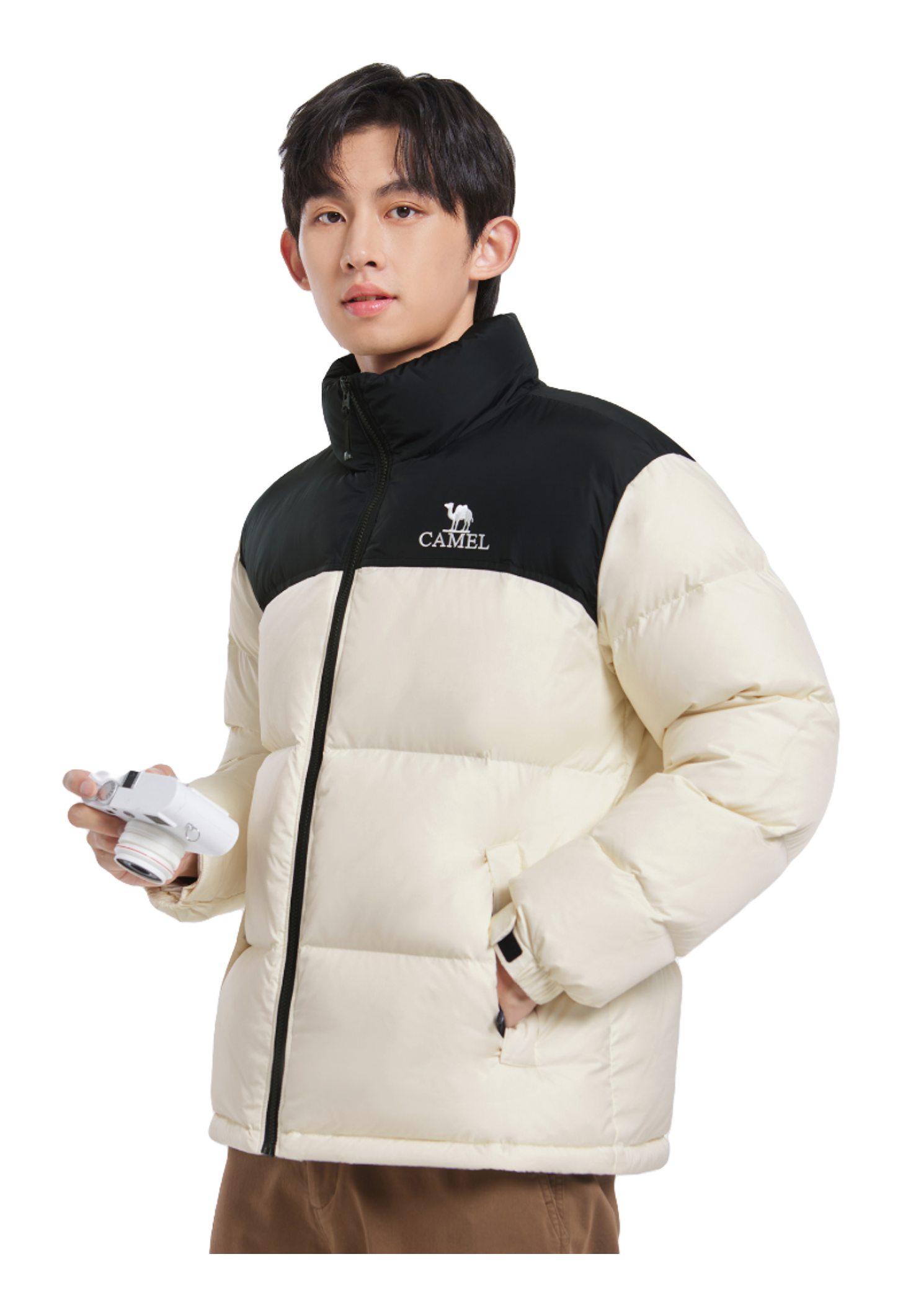 CAMEL Outdoor Color Block Soft Windproof Cold Resistant Down Jacket Unisex  vjsneaker.com