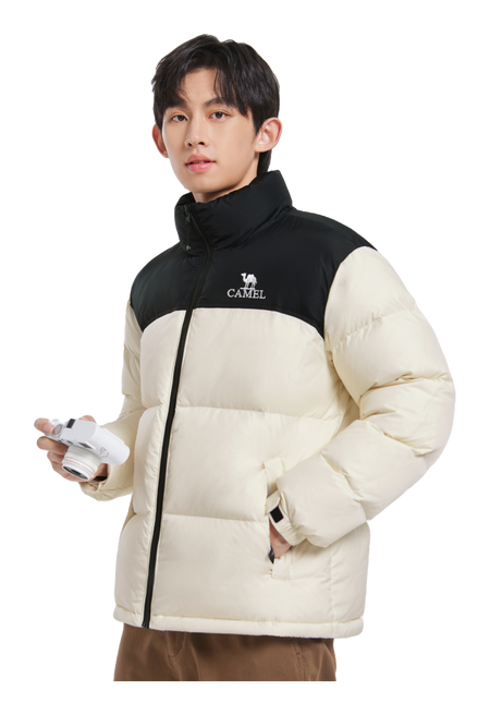 CAMEL Outdoor Color Block Soft Windproof Cold Resistant Down Jacket Unisex  vjsneaker.com