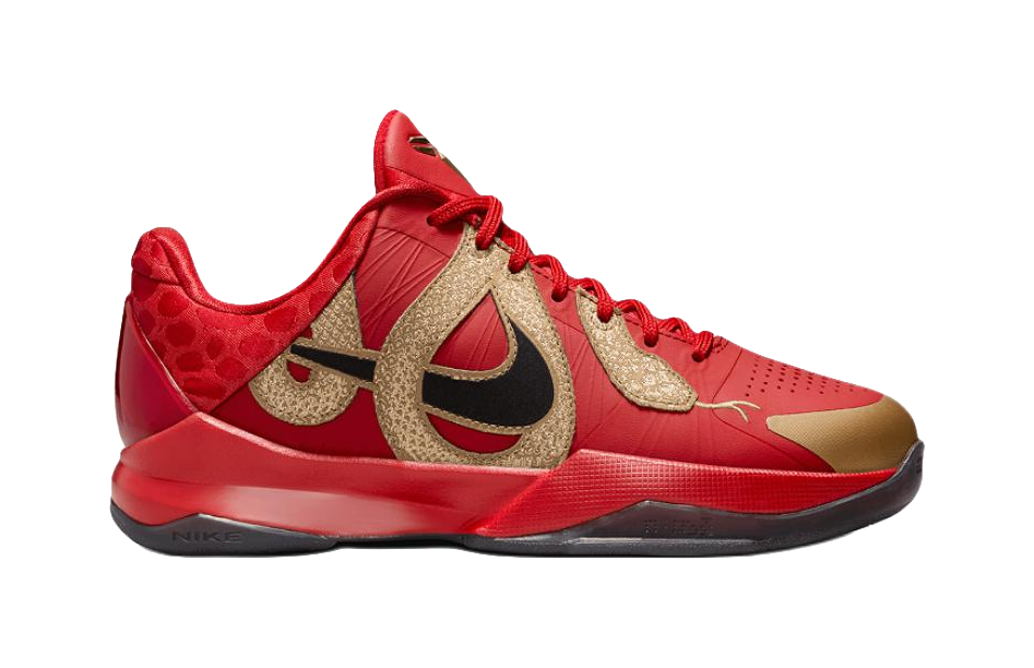 Nike Zoom Kobe 5 Slip Resistant Abrasion Resistant Low top Childrens Basketball Shoes Red Black Unisex  vjsneaker.com