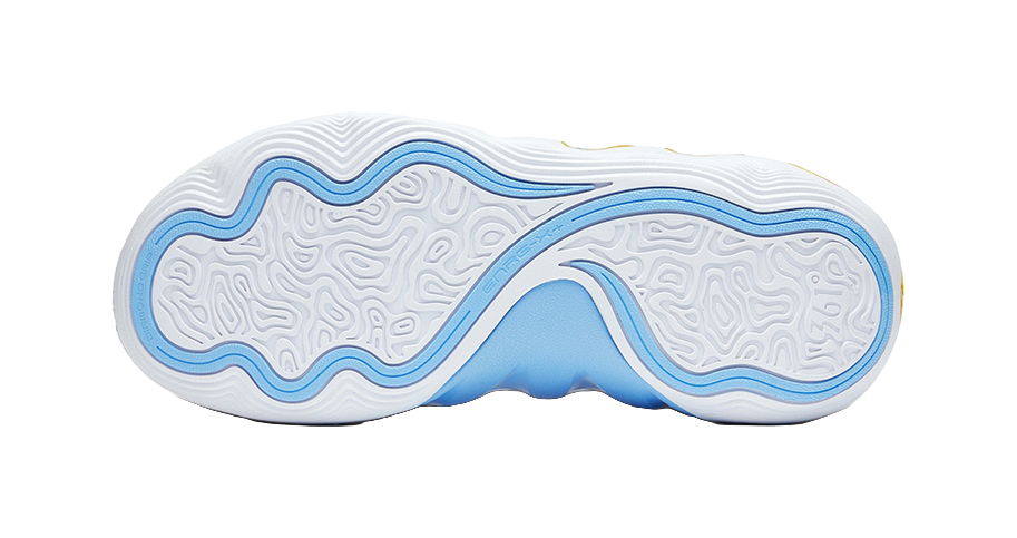 Basketball shoe outsole, light blue traction tread with white midsole