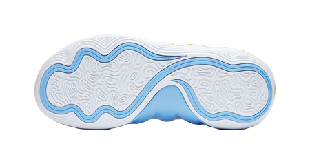 Basketball shoe outsole, light blue traction tread with white midsole