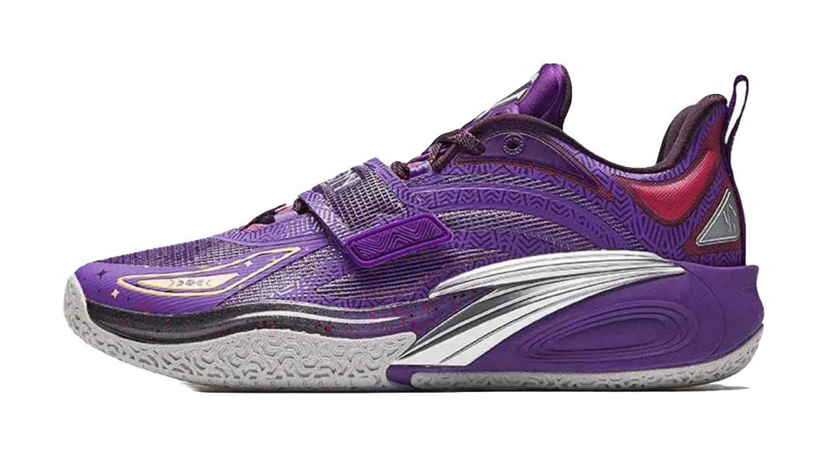 ANTA men's purple low-top basketball shoes, lace-up with textured side panels
