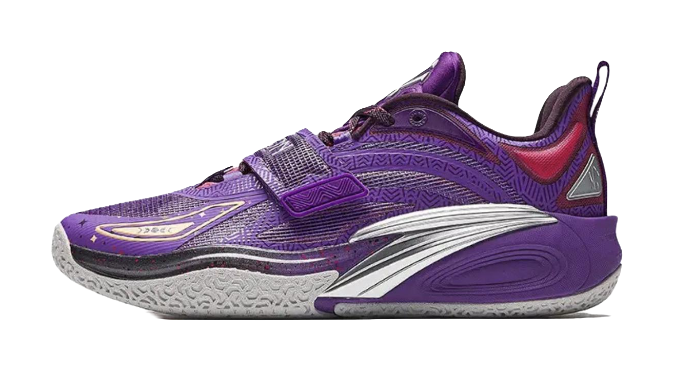 ANTA men's purple low-top basketball shoes, lace-up with textured side panels