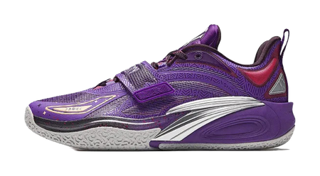 ANTA men's purple low-top basketball shoes, lace-up with textured side panels