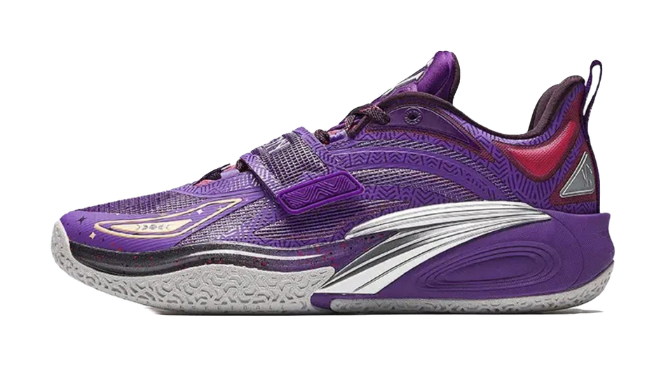ANTA men's purple low-top basketball shoes, lace-up with textured side panels