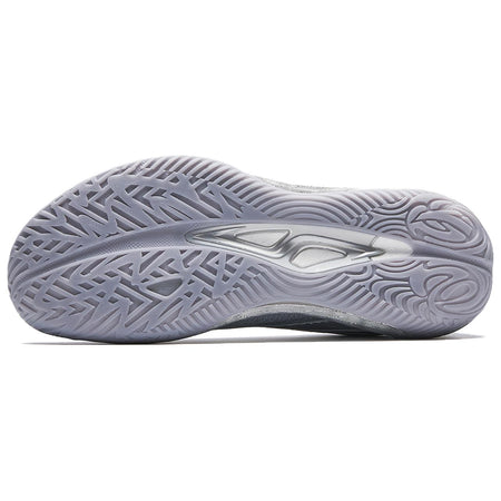 Men's basketball shoe outsole in silver-gray, rubber tread pattern with lateral traction