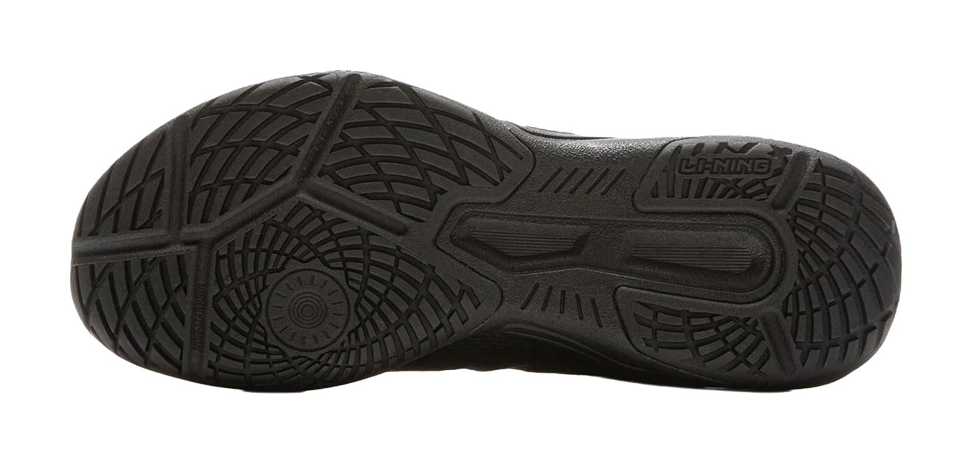 Li-Ning table tennis shoe outsole, black tread with multi-pattern grip