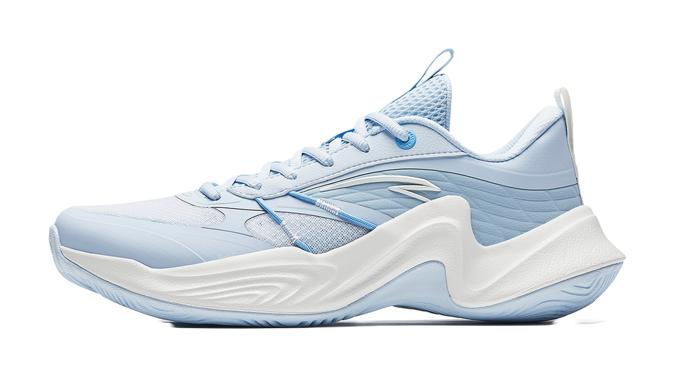 Unisex light-blue basketball shoes with mesh upper, lace-up, white midsole.
