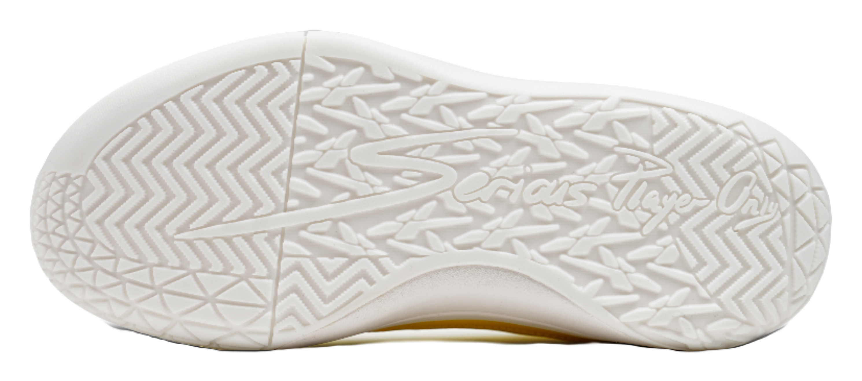 White rubber outsole with textured herringbone tread pattern