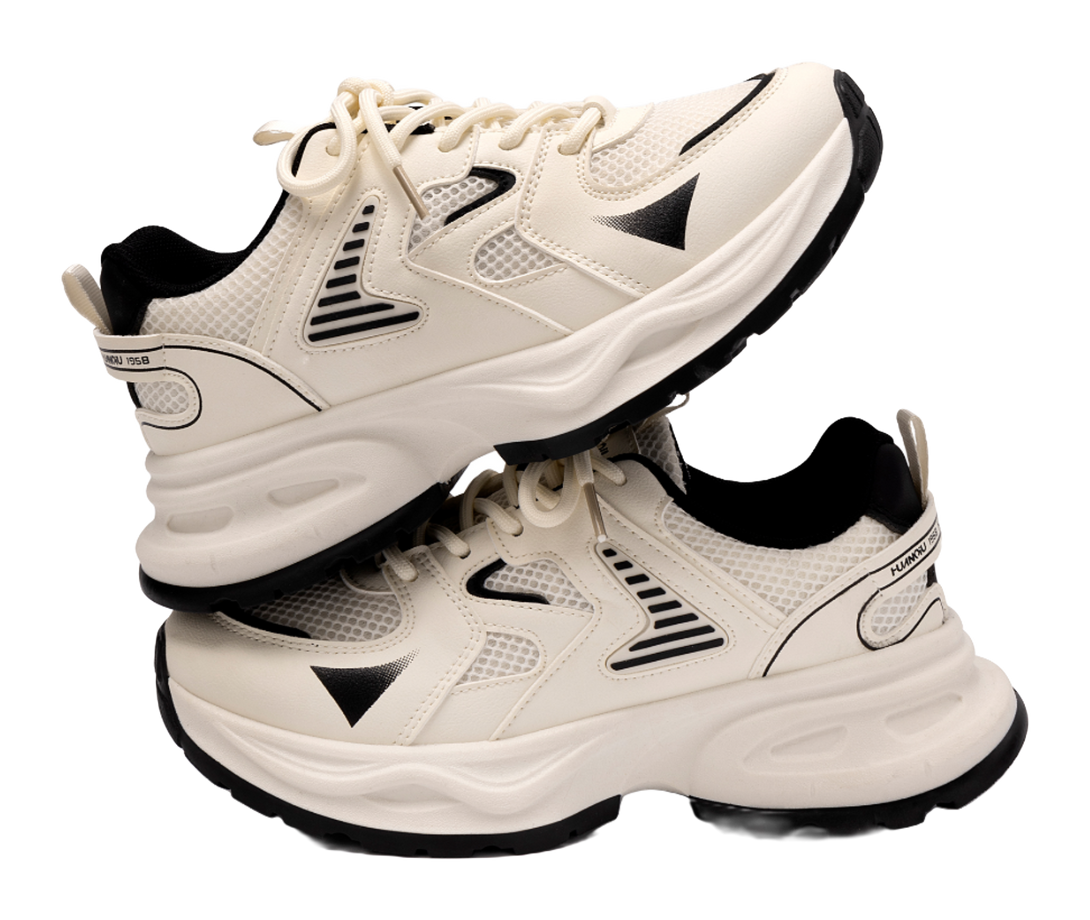 HUANQIU Abrasion Resistant, Breathable, Lightweight Low top Chunky Sneakers Women's Beige Gray 